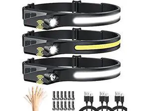 UUYEE Headlamp Rechargeable 3Pack, LED Headlamp Flashlight with Motion Sensor, 230° COB Wide Beam Head Lamp, 5Mode Head Lights for Forehead Waterproof, Bright Headlamps for Adults Running Camping UUYEE Headlamp Rechargeable 3Pack, LED Headlamp Flashlight with Motion Sensor, 230° COB Wide Beam Head Lamp, 5Mode Head Lights for Forehead Waterproof, Bright Headlamps for Adults Running Camping