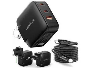 65W GaN II USB C Wall Charger, 3-Port Fast Charger Block with Foldable Plug, 6.6FT USB C Cable, UK/EU Travel Plugs for MacBook, iPhone, Galaxy, Steam Deck, Switch 2 65W GaN II USB C Wall Charger, 3-Port Fast Charger Block with Foldable Plug, 6.6FT USB C Cable, UK/EU Travel Plugs for MacBook, iPhone, Galaxy, Steam Deck, Switch 2