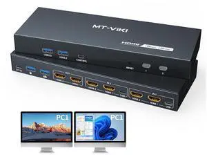 8K@60Hz HDMI KVM Switch 2 Monitors 2 Computers, 4K@144Hz Dual KVM Switch HDMI with 4 USB 3.0 Port, EDID, 2 USB Cables and Desktop-Controller Included 8K@60Hz HDMI KVM Switch 2 Monitors 2 Computers, 4K@144Hz Dual KVM Switch HDMI with 4 USB 3.0 Port, EDID, 2 USB Cables and Desktop-Controller Included