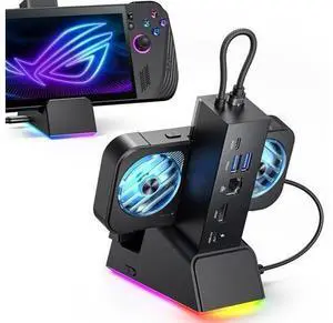 Docking Station for ROG Ally X/ROG Ally/Steam Deck/Legion Go, 7-in-1 ROG Ally X Dock with RGB Cooling Fan, HDMI 4K@120Hz, Gigabit Ethernet, Dual USB & USB C 3.0, 100W PD Charging - HB0705 Docking Station for ROG Ally X/ROG Ally/Steam Deck/Legion Go, 7-in-1 ROG Ally X Dock with RGB Cooling Fan, HDMI 4K@120Hz, Gigabit Ethernet, Dual USB & USB C 3.0, 100W PD Charging - HB0705