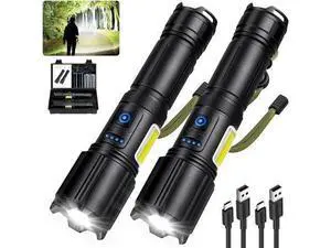 Rechargeable Flashlights High Lumens 2 Pack 900 000 Lumen Super Bright Flashlight Led Flash Light 7 Modes with COB Work Light IPX6 Waterproof for Outdoor Camping Hiking Rechargeable Flashlights High Lumens 2 Pack 900 000 Lumen Super Bright Flashlight Led Flash Light 7 Modes with COB Work Light IPX6 Waterproof for Outdoor Camping Hiking