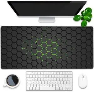 Desk Pad, Green Honeycomb Science Technology Extended Gaming Mouse Pad Large, 35.4"x15.7" Big Mouse Pad with Non-Slip Base and Stitched Edge, Long Computer Keyboard Mouse Mat for Home Office Work Desk Pad, Green Honeycomb Science Technology Extended Gaming Mouse Pad Large, 35.4"x15.7" Big Mouse Pad with Non-Slip Base and Stitched Edge, Long Computer Keyboard Mouse Mat for Home Office Work