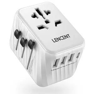 LENCENT Universal Travel Power Adapter, International AC Plug Adaptor with 3 USB A Ports 1 Type C PD Wall Charger Worldwide Travel Essentials for US to EU UK Ireland Australia (Type C/G/A/I) White LENCENT Universal Travel Power Adapter, International AC Plug Adaptor with 3 USB A Ports 1 Type C PD Wall Charger Worldwide Travel Essentials for US to EU UK Ireland Australia (Type C/G/A/I) White