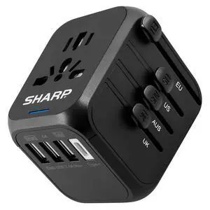 SHARP Universal Travel Adapter International Wall Charger Worldwide AC Plug Adaptor with 3 USB-A and 1 USB Type-C for USA EU UK AUS (Black) SHARP Universal Travel Adapter International Wall Charger Worldwide AC Plug Adaptor with 3 USB-A and 1 USB Type-C for USA EU UK AUS (Black)