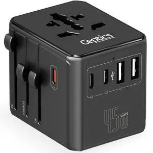 Ceptics 8 in 1 Universal Travel Adapter for EU, UK, US, AU and More, World Travel Adapter, 2X US Socket, Universal Socket, 3X USB-C and 2X USB-A, 45W Fast Charge UP-45KU-BL Ceptics 8 in 1 Universal Travel Adapter for EU, UK, US, AU and More, World Travel Adapter, 2X US Socket, Universal Socket, 3X USB-C and 2X USB-A, 45W Fast Charge UP-45KU-BL