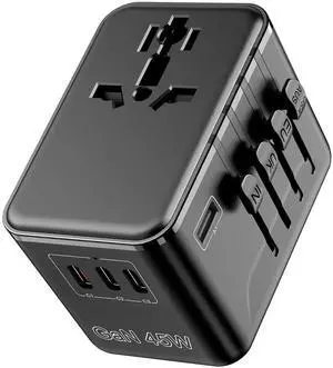 Universal Travel Adapter - 45W International Power Adapter with PD Fast Charging, All-in-One Travel Essentials Plug Adapter for USA to European UK AUS India, Type C/G/D/I/A Universal Travel Adapter - 45W International Power Adapter with PD Fast Charging, All-in-One Travel Essentials Plug Adapter for USA to European UK AUS India, Type C/G/D/I/A