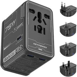 Universal Travel Adapter, 75W GaN International Power Adapter with 3 USB C and 1 USB A, All in One Travel Plug Adapter, Worldwide Outlet Wall Charger Converter for EU US UK AU 200+ Countries. Universal Travel Adapter, 75W GaN International Power Adapter with 3 USB C and 1 USB A, All in One Travel Plug Adapter, Worldwide Outlet Wall Charger Converter for EU US UK AU 200+ Countries.