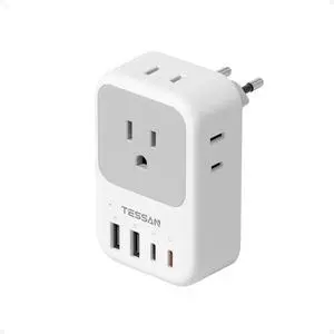 European Travel Plug Adapter, TESSAN International Power Adaptor with 4 Outlets 4 USB Ports (2 USB-C, 1 with PD 20W), Type C Adapter for US to EU Europe Spain Iceland France Italy Germany Portugal European Travel Plug Adapter, TESSAN International Power Adaptor with 4 Outlets 4 USB Ports (2 USB-C, 1 with PD 20W), Type C Adapter for US to EU Europe Spain Iceland France Italy Germany Portugal