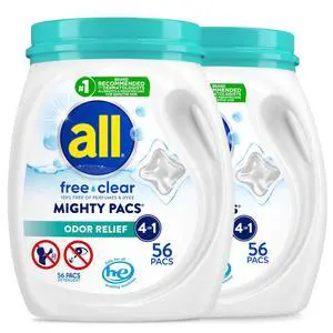 all free clear MIGHTY PACS Odor Relief, Laundry Detergent Pacs, 56 Count (Pack of 2), Unscented and Hypoallergenic for Sensitive Skin, Dermatologist Tested, HE Safe all free clear MIGHTY PACS Odor Relief, Laundry Detergent Pacs, 56 Count (Pack of 2), Unscented and Hypoallergenic for Sensitive Skin, Dermatologist Tested, HE Safe