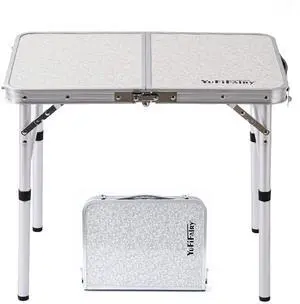 Folding Camp Table Small, 24''L x16''W with Adjustable Height Legs, Indoor Outdoor Lightweight Portable Aluminum Dining Table for Picnic Camping 2-Feet2 Heights 10"/19" Folding Camp Table Small, 24''L x16''W with Adjustable Height Legs, Indoor Outdoor Lightweight Portable Aluminum Dining Table for Picnic Camping 2-Feet2 Heights 10"/19"