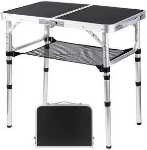 YihuiKo Folding Camping Table, Adjustable Height Folding Table, Portable Aluminum Small Folding Table with Carry Handle for Picnic, BBQ, Indoor, Office YihuiKo Folding Camping Table, Adjustable Height Folding Table, Portable Aluminum Small Folding Table with Carry Handle for Picnic, BBQ, Indoor, Office