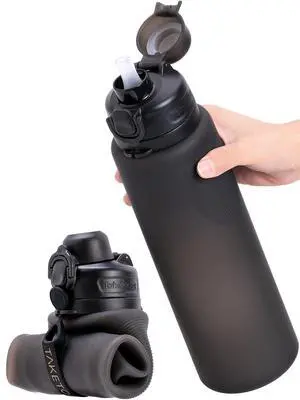 TakeToday Collapsible Water Bottles 32oz, Foldable Travel Bottle, TSA-Approved Leakproof Newly Silicone Water Bottle for Hiking, Travel, Outdoors, Black TakeToday Collapsible Water Bottles 32oz, Foldable Travel Bottle, TSA-Approved Leakproof Newly Silicone Water Bottle for Hiking, Travel, Outdoors, Black