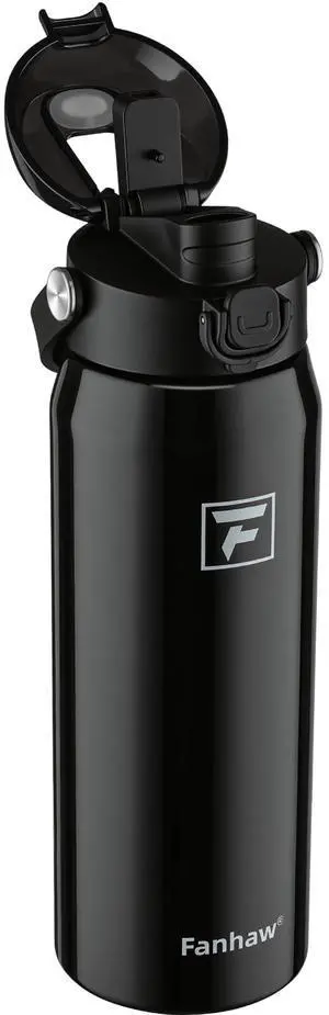 Fanhaw 24 oz Insulated Stainless Steel Water Bottle with 2-in-1 Straw& Chug Lid, Leakproof Wide Mouth Vacuum Bottle for School, Sports, Kids, Teens& Adults, Back to School Essentials (Glossy Black) Fanhaw 24 oz Insulated Stainless Steel Water Bottle with 2-in-1 Straw& Chug Lid, Leakproof Wide Mouth Vacuum Bottle for School, Sports, Kids, Teens& Adults, Back to School Essentials (Glossy Black)