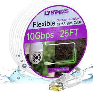 Lysymixs Cat6a Slim Ethernet Patch Cable 25ft Indoor & Outdoor, Flexible 10G Cat6 Internet Network Cable Waterproof LLDPE UV Jacket, Pure Copper Cat 6 Ethernet Cable for POE, White Lysymixs Cat6a Slim Ethernet Patch Cable 25ft Indoor & Outdoor, Flexible 10G Cat6 Internet Network Cable Waterproof LLDPE UV Jacket, Pure Copper Cat 6 Ethernet Cable for POE, White