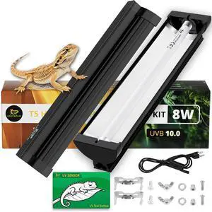 T5 UVB Reptile Light Fixture Combo Kit 8W: 10.0 HO UVB Light for Reptiles Terrarium Hood Comes with UVB Lamp, 12'' Linear UVB Light Bar for Desert Bearded Dragon,Turtle,Gecko - UV Sensor Test Card T5 UVB Reptile Light Fixture Combo Kit 8W: 10.0 HO UVB Light for Reptiles Terrarium Hood Comes with UVB Lamp, 12'' Linear UVB Light Bar for Desert Bearded Dragon,Turtle,Gecko - UV Sensor Test Card