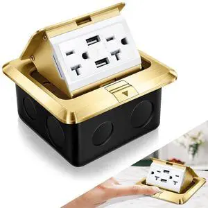 Hoolerry 1 Pack Pop up Floor Electrical Outlet Cover Box Kit with 4.8A USB Charger 20Amp Waterproof Weatherproof Floor Tamper Resistant Outlet Receptacle for Countertop Home (Gold) Hoolerry 1 Pack Pop up Floor Electrical Outlet Cover Box Kit with 4.8A USB Charger 20Amp Waterproof Weatherproof Floor Tamper Resistant Outlet Receptacle for Countertop Home (Gold)