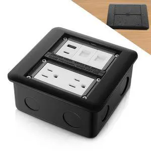 Hoolerry Floor Outlet Cover Plate, 15A Duplex Receptacle & Triple Charging Ports (USB + USB C + Ethernet), 2 Gang Steel Recessed Outlet Box, Black Hoolerry Floor Outlet Cover Plate, 15A Duplex Receptacle & Triple Charging Ports (USB + USB C + Ethernet), 2 Gang Steel Recessed Outlet Box, Black