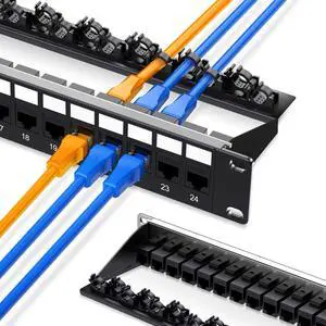 Enmane 24 Port Patch Panel Cat6A RJ45 Passthrough Unshielded Keystone Patch Panel with Smart Cable Management for 19inch Rackmount Enmane 24 Port Patch Panel Cat6A RJ45 Passthrough Unshielded Keystone Patch Panel with Smart Cable Management for 19inch Rackmount