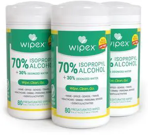 Wipex 70% Isopropyl Alcohol Wipes for Electronics - 80ct Large Lint Free IPA Wipes in Sealed Canister to clean Surfaces, Electronics, Computer Screens, Glasses, 80 Count (Pack of 3) Wipex 70% Isopropyl Alcohol Wipes for Electronics - 80ct Large Lint Free IPA Wipes in Sealed Canister to clean Surfaces, Electronics, Computer Screens, Glasses, 80 Count (Pack of 3)