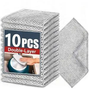 PRINKROOMY Double-Layer Steel Wire Cleaning Cloth - Non-Scratch Wire Dishcloth Rag Heavy Duty Scrub Pads Multi-Purpose Silver Mesh Scouring Pads for Dishes, Pots, Pans (10 pcs) PRINKROOMY Double-Layer Steel Wire Cleaning Cloth - Non-Scratch Wire Dishcloth Rag Heavy Duty Scrub Pads Multi-Purpose Silver Mesh Scouring Pads for Dishes, Pots, Pans (10 pcs)