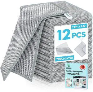 VMKBL 12 Pcs New Upgraded 3 Layers Non Scratch Wire Dishcloth, Multipurpose Wire Dishwashing Rags, Wet & Dry for Cookware, Sinks, Dishes, Stoves & Fireplaces (7.87 x 7.87-12pcs) VMKBL 12 Pcs New Upgraded 3 Layers Non Scratch Wire Dishcloth, Multipurpose Wire Dishwashing Rags, Wet & Dry for Cookware, Sinks, Dishes, Stoves & Fireplaces (7.87 x 7.87-12pcs)