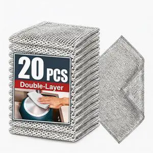 PRINKROOMY Double-Layer Steel Wire Cleaning Cloth - Non-Scratch Wire Dishcloth Rag Heavy Duty Scrub Pads Multi-Purpose Silver Mesh Scouring Pads for Dishes, Pots, Pans (20PCS) PRINKROOMY Double-Layer Steel Wire Cleaning Cloth - Non-Scratch Wire Dishcloth Rag Heavy Duty Scrub Pads Multi-Purpose Silver Mesh Scouring Pads for Dishes, Pots, Pans (20PCS)