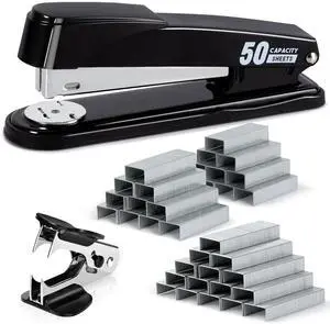 Deli Stapler Heavy Duty, Full Strip Staplers for Desk with 2000 Staples and Staple Remover, 50 Sheet Capacity, No Jam, Non-Slip Office Stapler with Staples for Office, Classroom, Black Deli Stapler Heavy Duty, Full Strip Staplers for Desk with 2000 Staples and Staple Remover, 50 Sheet Capacity, No Jam, Non-Slip Office Stapler with Staples for Office, Classroom, Black