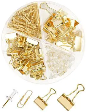 CREECHWA Gold Paper Binder and Clips Set, Metal Assorted Sized Binders with Push Pins, Cute Office Supplies, Teacher Desk Must Haves, Desk Accessories CREECHWA Gold Paper Binder and Clips Set, Metal Assorted Sized Binders with Push Pins, Cute Office Supplies, Teacher Desk Must Haves, Desk Accessories