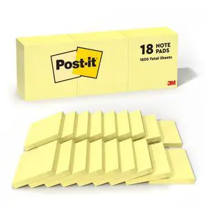 Post-it Notes, 3 in x 3 in, 18 Sticky Notes Pads, 100 Sheets per Pad, The Iconic Canary Yellow Note, Back to School Supplies and Oce Products Post-it Notes, 3 in x 3 in, 18 Sticky Notes Pads, 100 Sheets per Pad, The Iconic Canary Yellow Note, Back to School Supplies and Oce Products