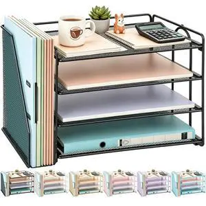 gianotter 4-Tier Paper Organizer With Magazine Holder, Desk Organizers and Accessories, Desk Accessories & Workspace Organizers, File Organizer for Office Supplies Storag (Black, 4-Tier) gianotter 4-Tier Paper Organizer With Magazine Holder, Desk Organizers and Accessories, Desk Accessories & Workspace Organizers, File Organizer for Office Supplies Storag (Black, 4-Tier)