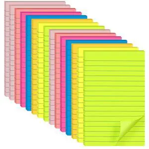 Lined Sticky Notes 4 x 6 Inches, 15 Pads, 375 Sheets Total, 7 Bright Colors, Self-Stick Note Pads with Strong Adhesive, Large Rectangular Sticky Notes for Office, Home, School & Meetings Lined Sticky Notes 4 x 6 Inches, 15 Pads, 375 Sheets Total, 7 Bright Colors, Self-Stick Note Pads with Strong Adhesive, Large Rectangular Sticky Notes for Office, Home, School & Meetings