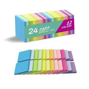 (24 Pads) Sticky Notes 3x3 Inches,Bright Colors Self-Stick Pads, Easy to Post for Home, Office, Notebook (24 Pads) Sticky Notes 3x3 Inches,Bright Colors Self-Stick Pads, Easy to Post for Home, Office, Notebook