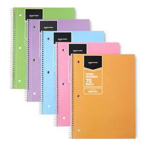 Amazon Basics Wide Ruled Spiral Notebooks, 8" x 10-1/2", 70 Sheets, Assorted Pastel Solid Colors, 5 Pack Amazon Basics Wide Ruled Spiral Notebooks, 8" x 10-1/2", 70 Sheets, Assorted Pastel Solid Colors, 5 Pack