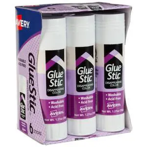 Avery Glue Stic, Disappearing Purple, Washable, 1.27oz, 6 Glue Sticks (98071) Avery Glue Stic, Disappearing Purple, Washable, 1.27oz, 6 Glue Sticks (98071)