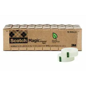 Scotch Magic Greener Tape, Invisible Tape for Fixing Paper, Office Supplies and Back to School Supplies, 0.75 in .x 900 in., 10 Rolls Scotch Magic Greener Tape, Invisible Tape for Fixing Paper, Office Supplies and Back to School Supplies, 0.75 in .x 900 in., 10 Rolls