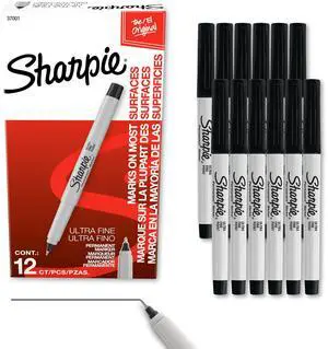 Sharpie Permanent Markers, Ultra Fine Tip, Black, 12 Count - Quick Drying, Fade Resistant Sharpie Permanent Markers, Ultra Fine Tip, Black, 12 Count - Quick Drying, Fade Resistant