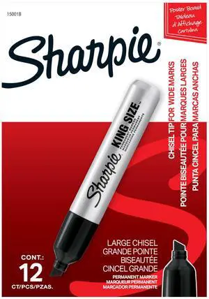 Sharpie King Size Permanent Markers, Chisel Tip, Black, 12 Count - Thick Poster Markers, Heavy Duty For Work & Industrial Use, High Capacity Ink Supply, For Paper, Metal, Plastic, And More Sharpie King Size Permanent Markers, Chisel Tip, Black, 12 Count - Thick Poster Markers, Heavy Duty For Work & Industrial Use, High Capacity Ink Supply, For Paper, Metal, Plastic, And More
