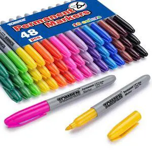 TOMPEN Permanent Markers,Fine Tip,48 Pack Bulk,16 Assorted Colors,Waterproof Permanent Marker Pens with Quick Drying on Wood,Plastic,Paper,Metal,Mirror for Christmas Gift Drawing Writing Poster TOMPEN Permanent Markers,Fine Tip,48 Pack Bulk,16 Assorted Colors,Waterproof Permanent Marker Pens with Quick Drying on Wood,Plastic,Paper,Metal,Mirror for Christmas Gift Drawing Writing Poster