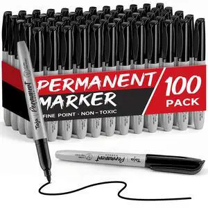 Taja (100 Counts) Permanent Markers, Fine Tip, Black, Quick-Drying and Fade-Resistant Bulk Marker Set for Writing and Sketching on Wood, Plastic, Metal, Glass, Perfect for School and Office Supplies Taja (100 Counts) Permanent Markers, Fine Tip, Black, Quick-Drying and Fade-Resistant Bulk Marker Set for Writing and Sketching on Wood, Plastic, Metal, Glass, Perfect for School and Office Supplies