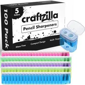 Craftzilla Pencil Sharpener 100 Pack, Manual Pencil Sharpeners Bulk, Handheld Dual Hole with Lid for Kids and Classroom, School Office Supplies Craftzilla Pencil Sharpener 100 Pack, Manual Pencil Sharpeners Bulk, Handheld Dual Hole with Lid for Kids and Classroom, School Office Supplies
