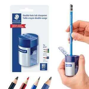 STAEDTLER Double-Hole Tub Pencil Sharpener: Dual Size Manual Sharpener for Standard Graphite & Colored Pencils - Compact Design - Ideal for Classroom, Home, Office, & Art Studio STAEDTLER Double-Hole Tub Pencil Sharpener: Dual Size Manual Sharpener for Standard Graphite & Colored Pencils - Compact Design - Ideal for Classroom, Home, Office, & Art Studio