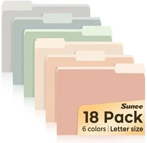 SUNEE File Folders, 18 Pack Manilla Folders 8.5 x 11, Colored Folder Office Organization Home School Folders for Documents Files Paper, 6 Pastel Colors SUNEE File Folders, 18 Pack Manilla Folders 8.5 x 11, Colored Folder Office Organization Home School Folders for Documents Files Paper, 6 Pastel Colors