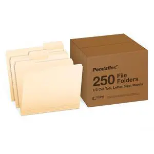 Pendaflex File Folders, 250-Pack, Letter Size, Manila, 1/3-Cut Tabs, Premium Paper Folders for File Cabinets, Home, Office & Classroom Document Organization, 3-Tab Letter File Folders Pendaflex File Folders, 250-Pack, Letter Size, Manila, 1/3-Cut Tabs, Premium Paper Folders for File Cabinets, Home, Office & Classroom Document Organization, 3-Tab Letter File Folders