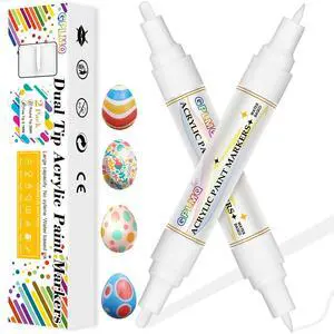 GPLMQ Paint Markers Paint Pens - 2 Pack Dual Tip Acrylic Permanent Marker (0.7mm & 3mm), Non-Toxic, Water-Based for Art Painting, Stone, Ceramic, Glass, Wood, Fabric, Metal, DIY Crafts (White) GPLMQ Paint Markers Paint Pens - 2 Pack Dual Tip Acrylic Permanent Marker (0.7mm & 3mm), Non-Toxic, Water-Based for Art Painting, Stone, Ceramic, Glass, Wood, Fabric, Metal, DIY Crafts (White)