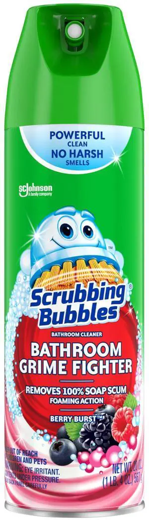Scrubbing Bubbles Bathroom and Shower Cleaner Aerosol, Foaming Action Bathroom Grime Fighter Removing Soap Scum, Berry Burst Scent, 20oz Scrubbing Bubbles Bathroom and Shower Cleaner Aerosol, Foaming Action Bathroom Grime Fighter Removing Soap Scum, Berry Burst Scent, 20oz