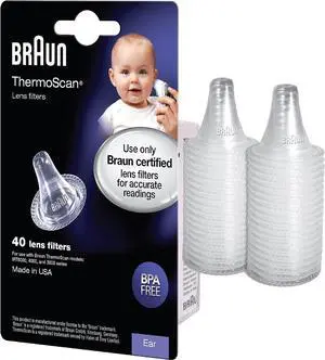 Braun ThermoScan Lens Filters for Ear Thermometer, Baby Thermometer Ear Covers, Disposable Probe Covers, Clear, 40 Count Braun ThermoScan Lens Filters for Ear Thermometer, Baby Thermometer Ear Covers, Disposable Probe Covers, Clear, 40 Count