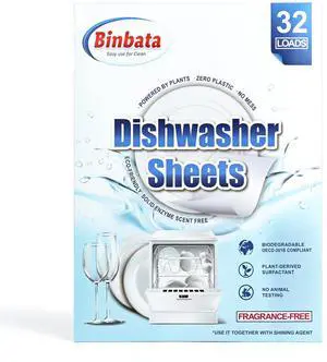 Binbata Upgraded Eco Dishwasher Detergent Sheets Up To 32 Loads, Unscented Plastic Free Dishwashing Soap Strips With High Efficient Solid Enzyme, Leaving Dishes Sparkling Clean Binbata Upgraded Eco Dishwasher Detergent Sheets Up To 32 Loads, Unscented Plastic Free Dishwashing Soap Strips With High Efficient Solid Enzyme, Leaving Dishes Sparkling Clean