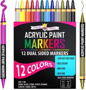 Acrylic Paint Markers Dual Tip (12 Pack) - Acrylic Markers Paint Pens for Rocks - Bold Acrylic Paint Pens Fine Tip and Dot Tip - Fabric Makers Permanent for Clothes Water Based Markers - Chalky Crown Acrylic Paint Markers Dual Tip (12 Pack) - Acrylic Markers Paint Pens for Rocks - Bold Acrylic Paint Pens Fine Tip and Dot Tip - Fabric Makers Permanent for Clothes Water Based Markers - Chalky Crown