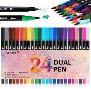 Aen Art Dual Brush Markers for Adult Coloring Books, 24 Colored Fine Point Marker Pen for Note taking Planner Hand Lettering Calligraphy Drawing Journaling Aen Art Dual Brush Markers for Adult Coloring Books, 24 Colored Fine Point Marker Pen for Note taking Planner Hand Lettering Calligraphy Drawing Journaling