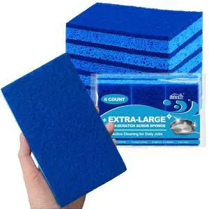 HOMEXCEL Extra Large Dish Sponge for Cleaning, Safe on Non-Stick Cookware, XL Non-Scratch Sponges Kitchen 6 Count, Dual Sided Scrub Sponges for Kitchen, Household, Bathroom and More HOMEXCEL Extra Large Dish Sponge for Cleaning, Safe on Non-Stick Cookware, XL Non-Scratch Sponges Kitchen 6 Count, Dual Sided Scrub Sponges for Kitchen, Household, Bathroom and More